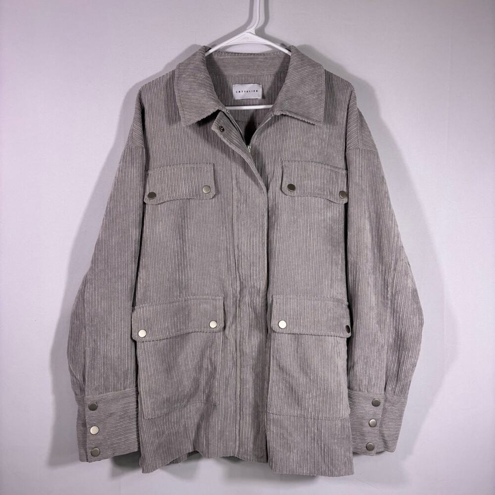 Lattelier Light Gray Ribbed Oversized Utility Jacket One Size C1